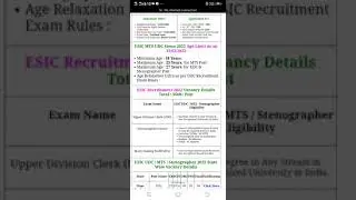 ESIC Vacancy 2021 | MTS , Upper Division Clerk, Stenographer Post | Total post - 3600+ | 10th pass