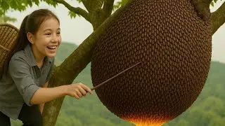 Master the skill of catching wild honey in the deep forest - Climbing old trees to find wild beehive