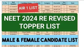 Neet 2024 Topper List After Re Revised Result 2024 l AIR 1 List l AIR 1st Rank l Top 10 Rank l