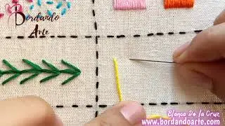 Muestrario de bordado: Punto de helecho y Punto de mosca