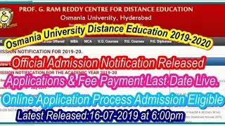 OSmania University Distance Education 2019-20 Admission Online Application Dates Released|Live|