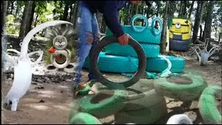 How to recycle used tires/ making figures from used motorcycle tires / to give 2nd life to old tires
