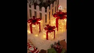 Twinkling Christmas Gift Boxes &ndash; Set of 3 Lighted Holiday Presents with Red Bows