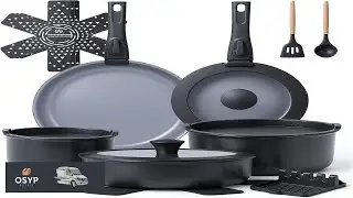 Ammeloo 18 Pcs Ceramic Pots and Pans Set Non Stick Cookware Sets