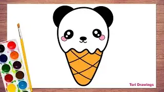 How to Draw Panda Ice Cream Cone | Easy Ice Cream Art Tutorial | Panda Ice Cream Drawing