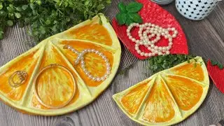 DIY Orange Trinket Dish Made With Air Dry Clay | Room Decor | Air Dry Clay Jewelry Tray