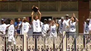 Dirk Nowitzki sings 'We Are the Champions' during the Dallas Mavericks 2011 NBA Championship Parade