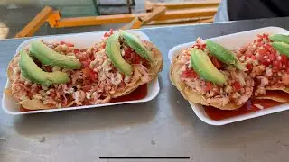 Sabrosas tostadas de machaca de camarón en camaronera San Juan