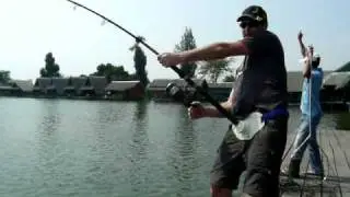 Fighting a baby Mekhong Catfish in Bung Sam Ran