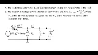 Exercise 9, Q2, Thevenin Equivalent, max average power transfer