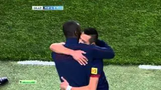 Abidal's return: Alexis S&aacute;nchez celebrates his goal with &Eacute;ric Abidal