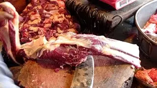 The first morning meat market, Fastest beef cutting knife skills, Amazing best butcher, Good selling