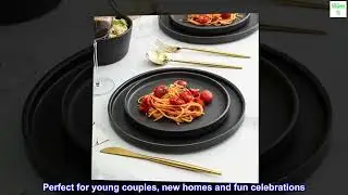 Stone Lain Coupe Dinnerware Set, Service For 4, Black Matte, Matte Black