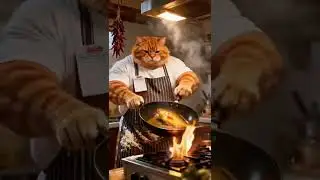 Fat orange cat cooks。#shorts  #funny #share