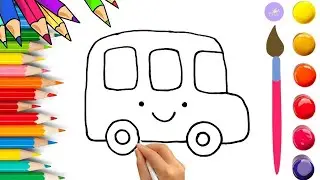 How To Draw cute Bus Drawing, Painting & Coloring For Kids and Toddlers_🌈🎨