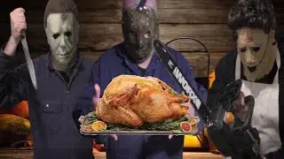 Michael Myers And Jason Voorhees And Leatherface Celebrate Thanksgiving