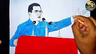 300 Feet Historical Speech | Tarique Rahman's Recent Speech | Live Drawing Video 🇧🇩 #pkdrawingschool