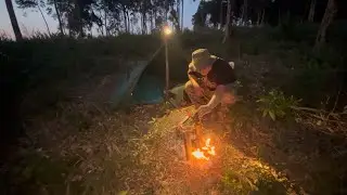 Solo Camping ‼️Adventures: Foraging for Food and Real life Survival  in the forest at night‼️