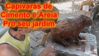 Capivaras de cimento e areia pro seu jardim