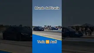 Mundo da Picaria-Drag Race 200Mt-Tempo 7.70 Tesla P100DL🆚Audi 7.40🚀 #mundodapicaria #p100d #tesla