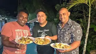 Poolside feast: Curry Duck , Oil Down and Fried Fish 
