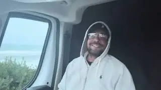 Van Life Beach Combing in winter storm