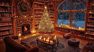🎅 Relaxing Christmas Library Ambience: Warm Fireplace & Soft Snowfall ASMR for Deep Sleep 🎄📚✨