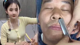 💈FAST Face Shave🪒Remove beards and small hair with straight razor👨&zwj;🦳ASMR