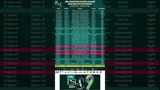 PSL Schedule 2024: Pakistan Super League (PSL 9)