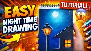 Easy night street light house drawing with oil pastel || easy for beginners 