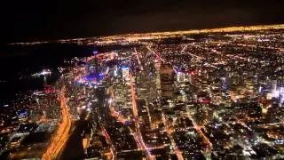night flight over downtown Toronto