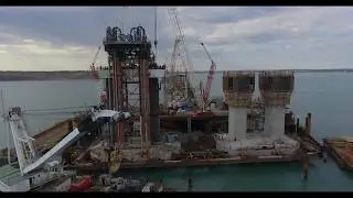Flying on a quadcopter 4K video Kerch, the Crimean bridge,the island of Tuzla