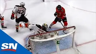 Jonathan Toews Misses Point-Blank Chance And Shoots It Right Into The Post