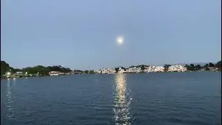 Reflection of full moon on beautiful  central lake in Foster City