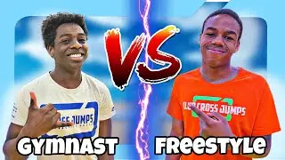 GYMNAST VS FREESTYLE game of TRAMP! Cross Jumps