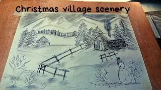 Christmas village scenery pencil sketch drawing | easy village scenery drawing