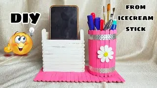 DIY Penholder With Mobile Stand From Popsicle Stick |DIY Study Essential |Icecream Stick Craft Ideas
