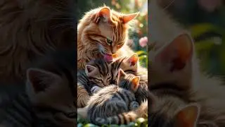 Gentle Morning With Cat Mom and Kittens | Relaxing Realistic Animation 🐾 #trending #trendingshorts