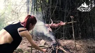 Ana Cooking Skills - Rabbit Grilled By Primitive Method   - Step by Step - Survival Series