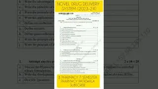 Novel Drug Delivery System 2023-24 || Previous Year Question Papers || B Pharmacy 7 Semester