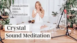 Sound Bath Meditation with Clear Crystal Singing Bowls and Lyre-Quartzophone (Crystalline Harp)