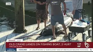 Crane pulling in large marlin falls on boat on Shelter Island, 2 injured