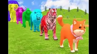 Paint Animals Game With Gorilla Cow Tiger Lion Elephant Fountain Crossing - Animal Game Animation
