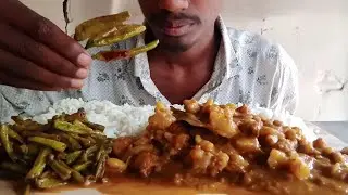 Eating Sabji Bhat With l Beans Fry And Chilli Fry l Eating Show l Indian Mukbang