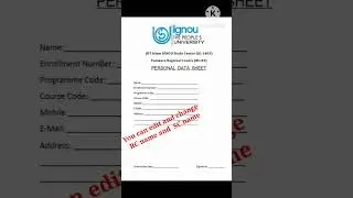 IGNOU Assignment Personal Data Sheet| Download| Word Format| Editable
