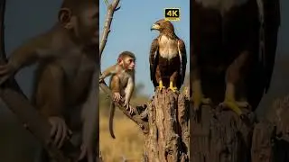 Baby Monkey Frozen as Eagle Stares Him Down on the Savannah! #shorts   #wildlife #cuteanimals
