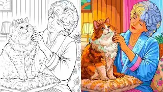 🎨💖 Grandma & Her Fluffy Cat | Cozy Home Coloring for Relaxation 🐱✨