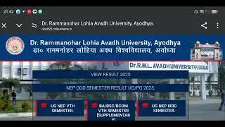 Dr rammanohar Lohia Avadh University PG NEP 1 semester result declared 2025 Ma/Msc/Mcom #rmlauresult