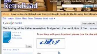 How to convert Google public domain epubs to Kindle mobi format using retroread.com
