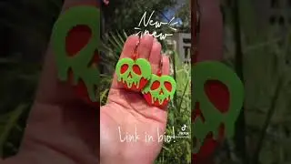 Poison Apple earrings in red & neon green, glow in the dark, Halloween creepy spooky scary jewelry
